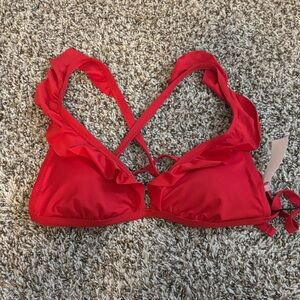 Red Ruffled Bikini Top NWT